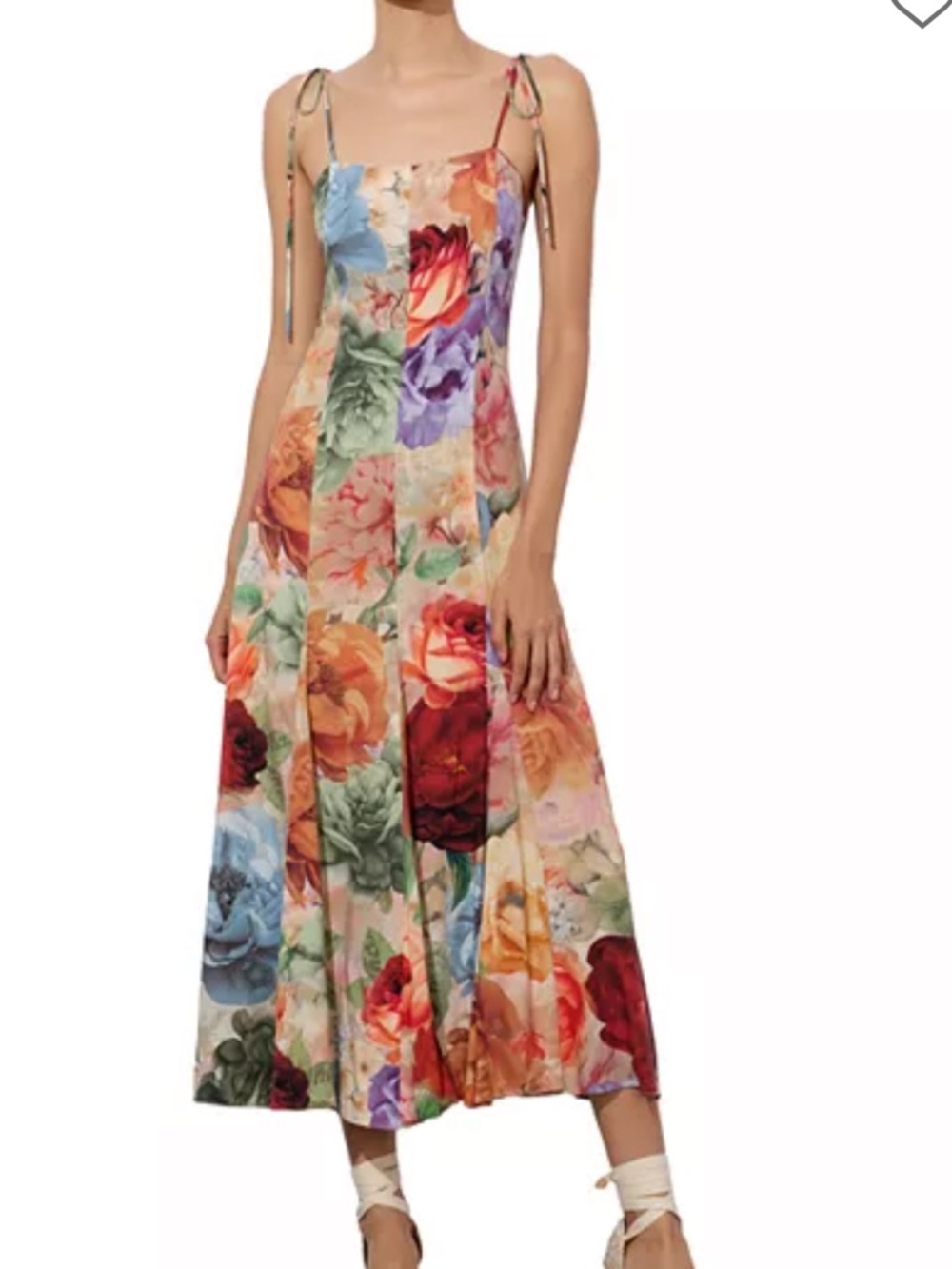 Alice + Olivia storm Floral Jeanette Tie-Shoulder Midi Dress - Multi-Color